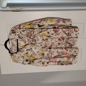 Long button down shirt with blorals and bugs.